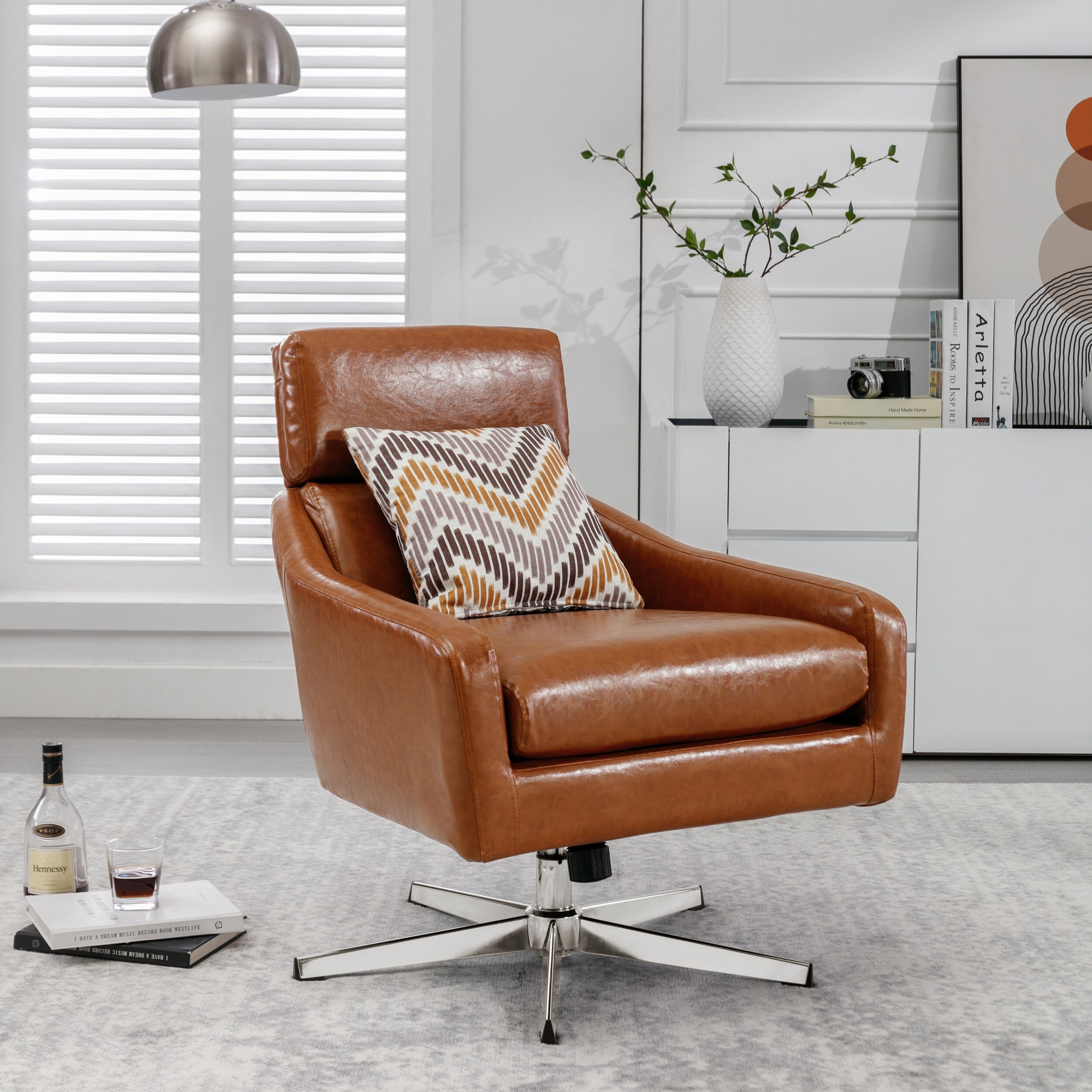PU Leather Swivel Armchair with Ottoman