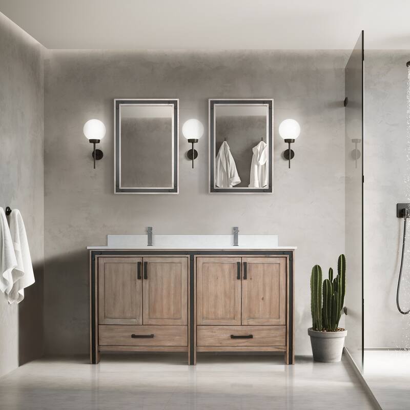 Ziva Bath Vanity, White Quartz Top, Faucet Set and Mirrors