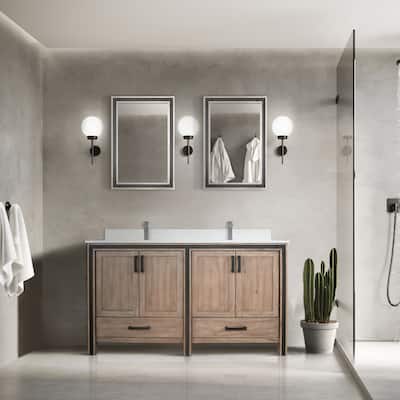 Ziva Bath Vanity, White Quartz Top, Faucet Set and Mirrors