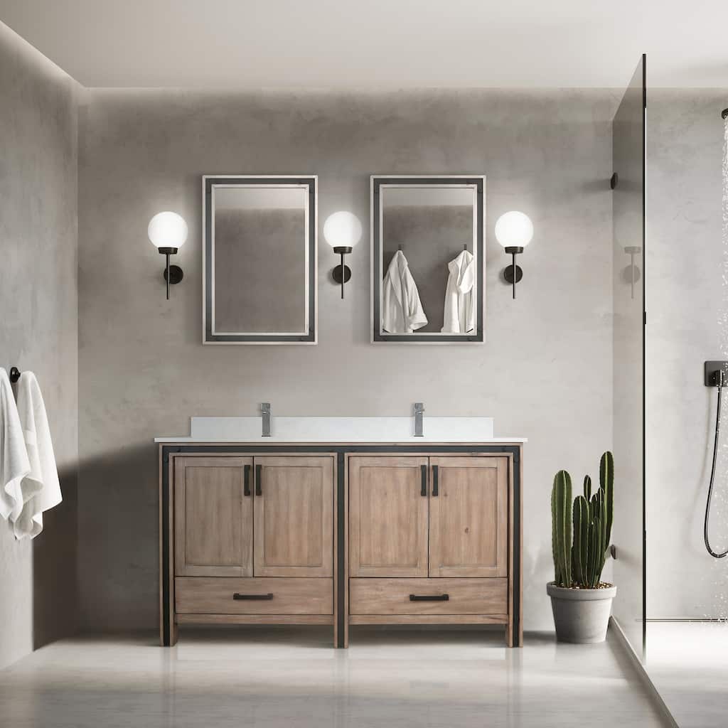 Ziva Bath Vanity, White Quartz Top, Faucet Set and Mirrors