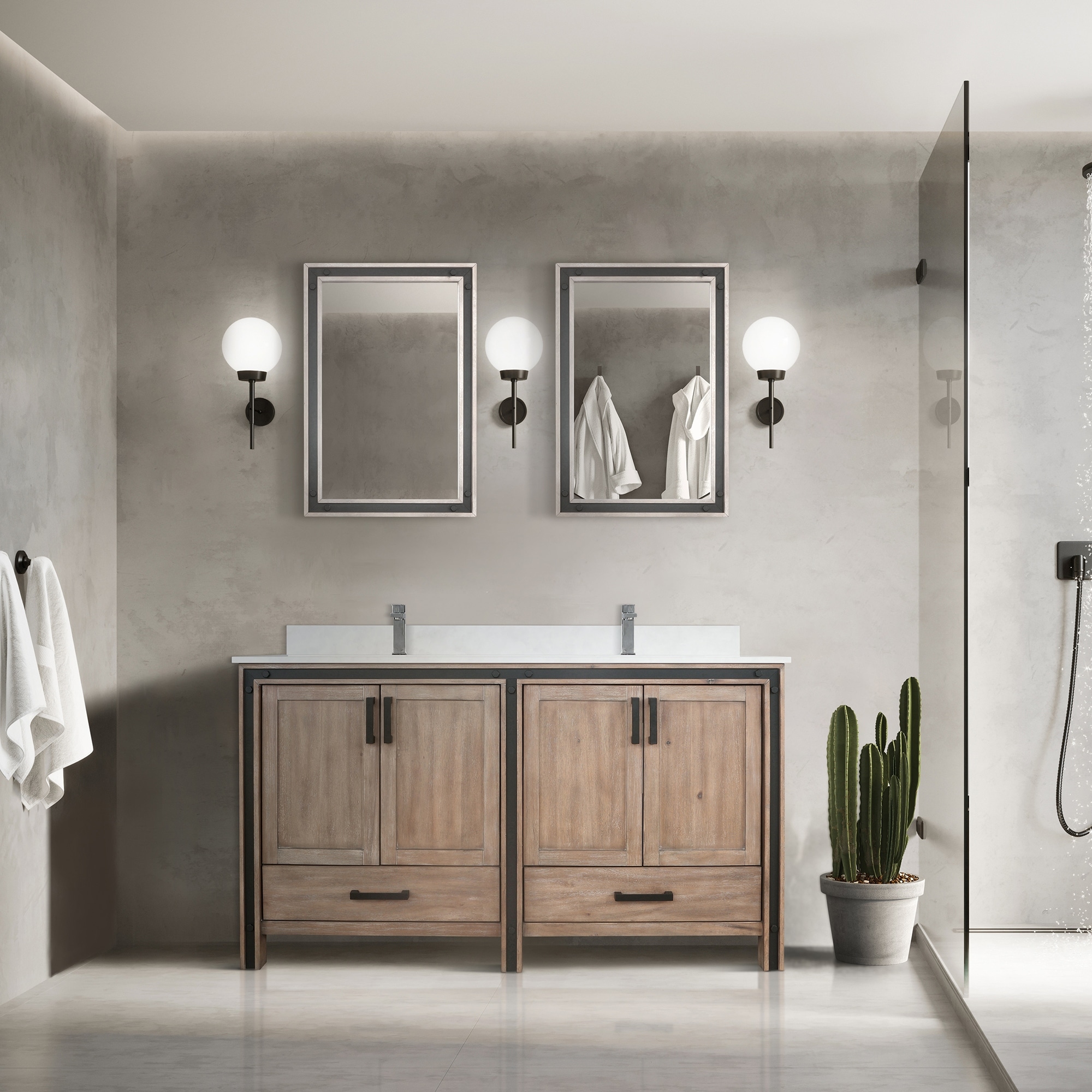 Ziva Bath Vanity, White Quartz Top, Faucet Set and Mirrors