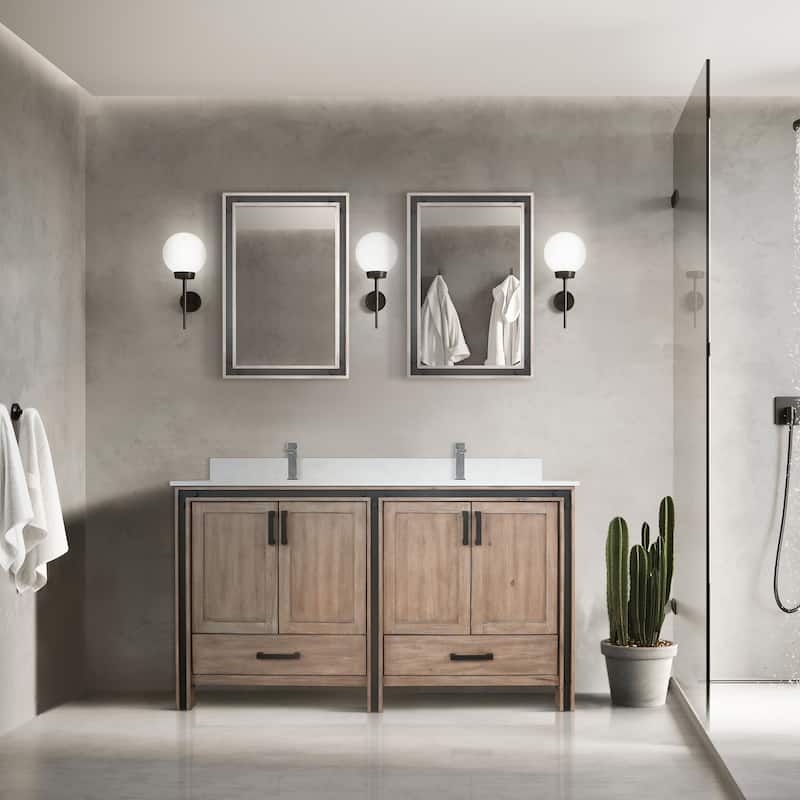 Ziva Bath Vanity, White Quartz Top and Mirrors