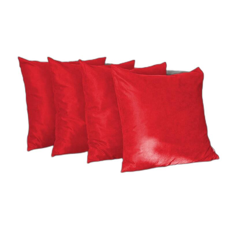 HomeRoots Set Of Four 26" X 26" Red Polyester Zippered Pillow Cover