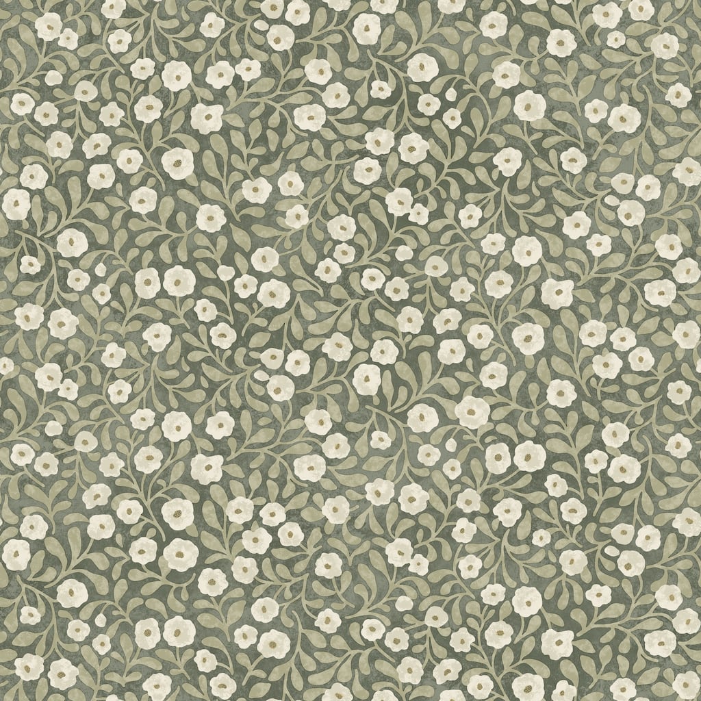 Chesapeake Poppy Trail Green Floral Wallpaper