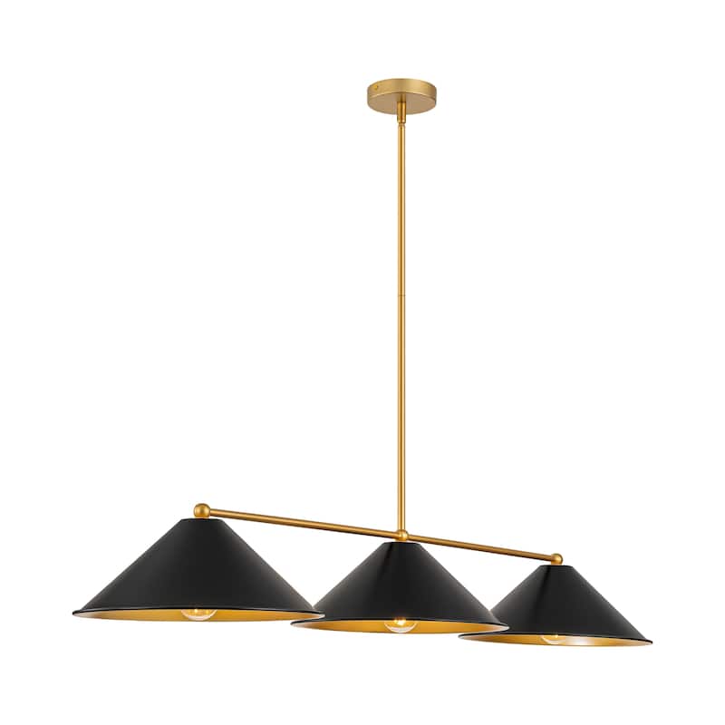 3-Light Mid-Century Modern Black/White Linear Cone Large Chandelier for Dining Room and Kitchen Island