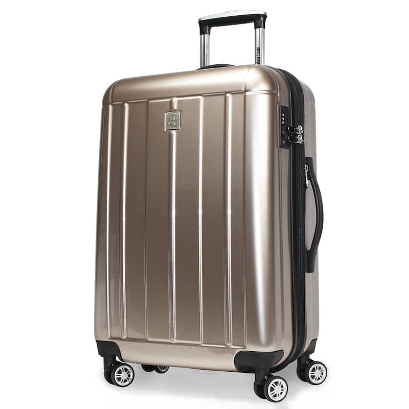 World Traveler 24-Inch Checked Spinner Hardside TSA Lock Luggage - Champagne
