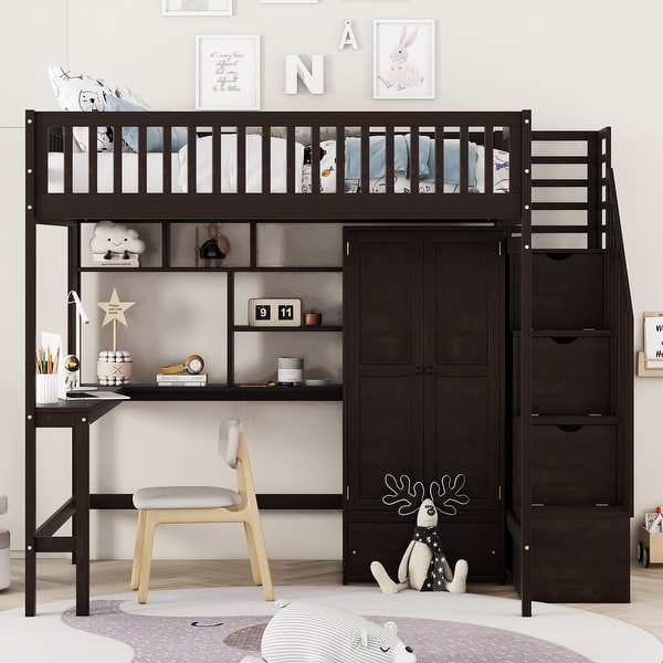 slide 2 of 47, Full size Loft Bed, Maximized Storage Space Espresso