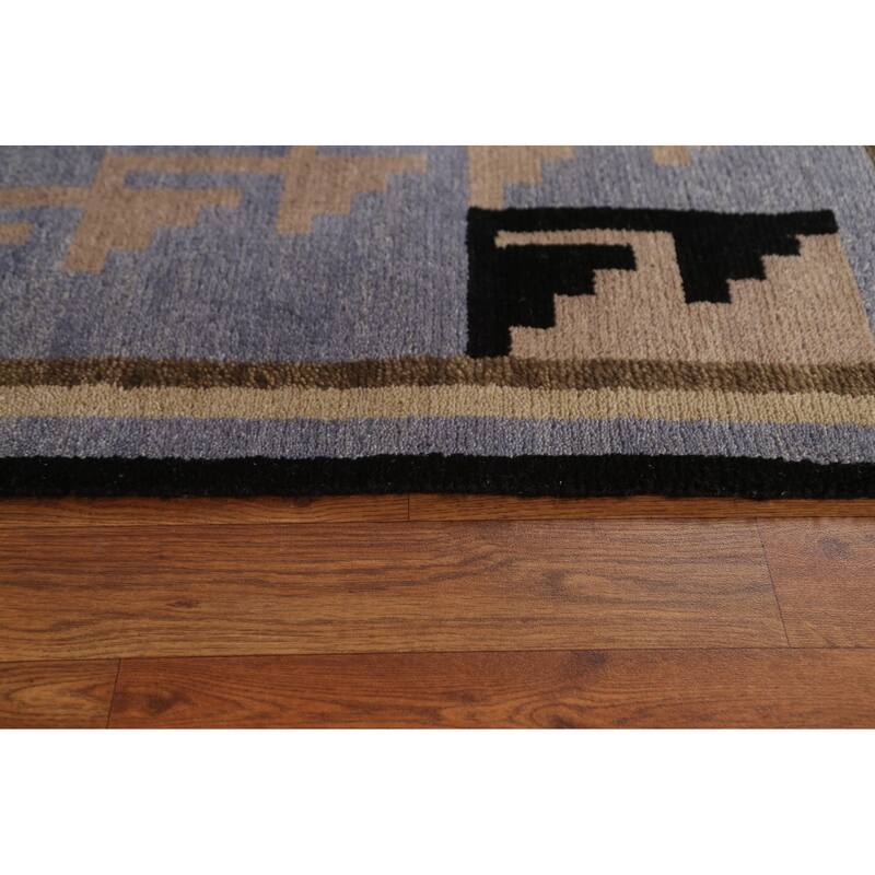 Hand Knotted Oriental 100% Wool Carpet Tribal Navy Blue & Blues Area Rug - 5' 10'' X 4' 0''