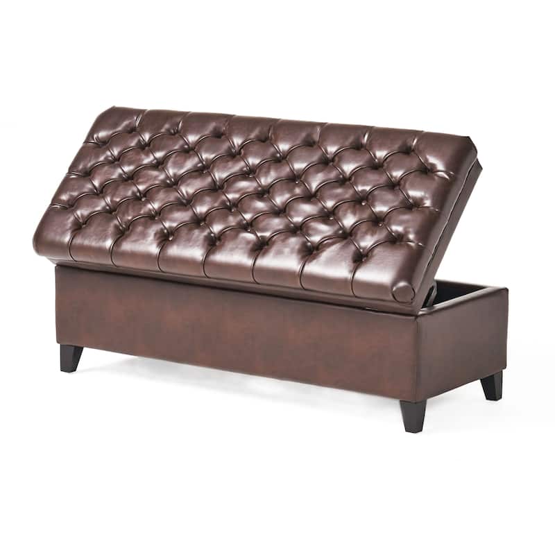 Comfortable Leather Upholstered Seat Leisure Bench Indoor Bench, Storage Bench End of Bed Bench with Safety Hinges