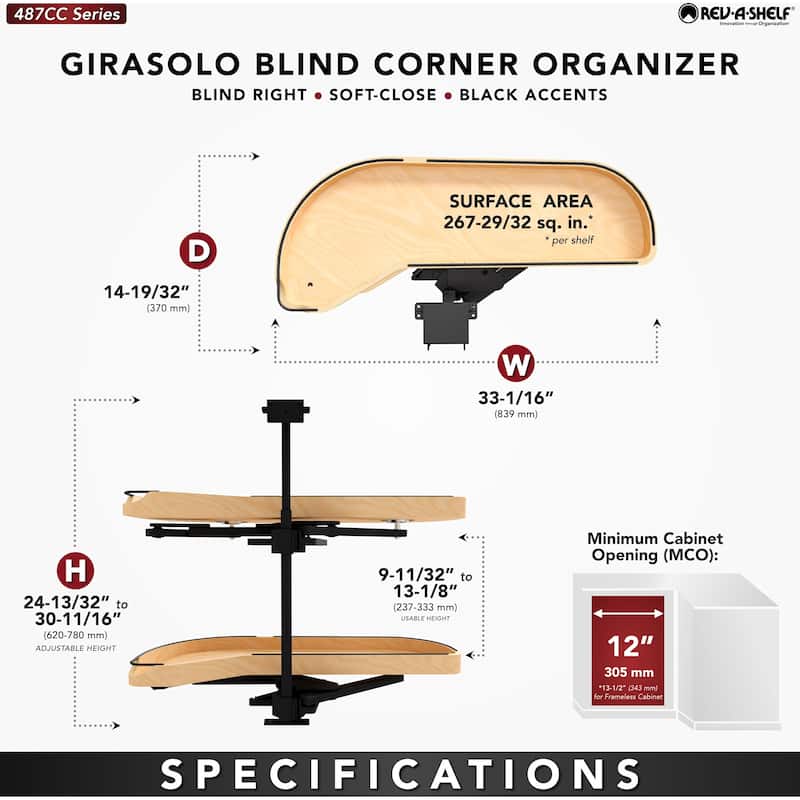 Rev-A-Shelf 487CC-12-L Craftsman 33-1/16" Wide Designer Left Blind