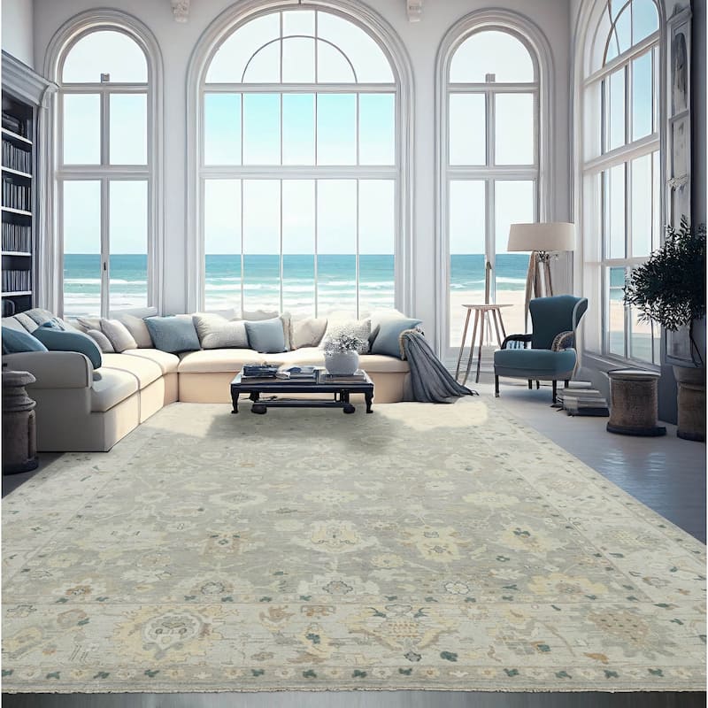Hand Knotted Afghan Oushak Wool Traditional Oriental Area Rug Gray - 10' x 13' 10''