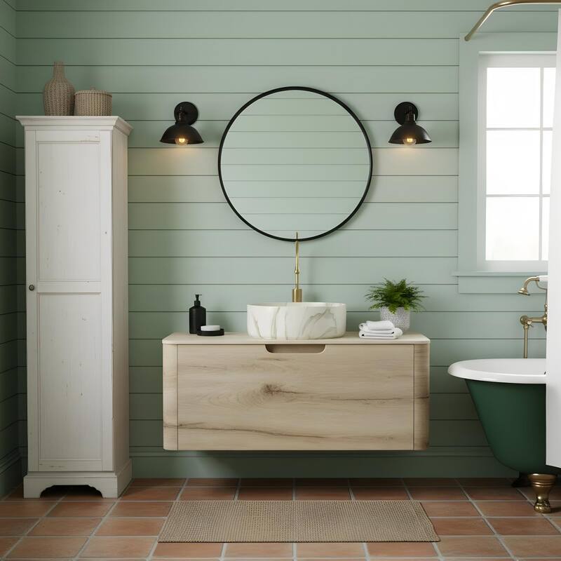 Wall-mounted Bathroom Vanity with Round Vessel Basin
