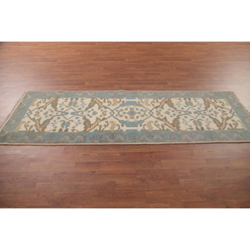 Earth Tone Oushak Runner Rug Hand-Knotted Wool Carpet - 2'7"x 7'9"