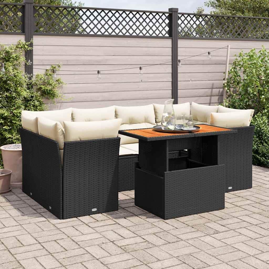 vidaXL Garden Sofa Set Black, Cream White PE Rattan Adjustable Feet - 21.7 x 39.4 x 28.7