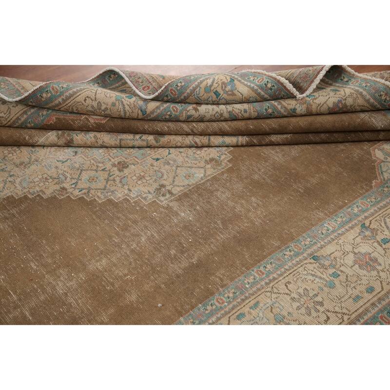 Hand Knotted Oriental 100% Wool Carpet Traditional Medallion Brown Tabriz Area Rug - 10' 11'' X 7' 9''