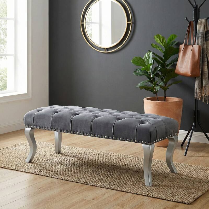 Roundhill Furniture Decor Maxem Tufted Upholstered Seat with Nailhead Trim Bench