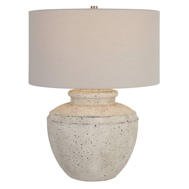 Distressed Stone Table Lamp with Drum Shade - 24.5" - White