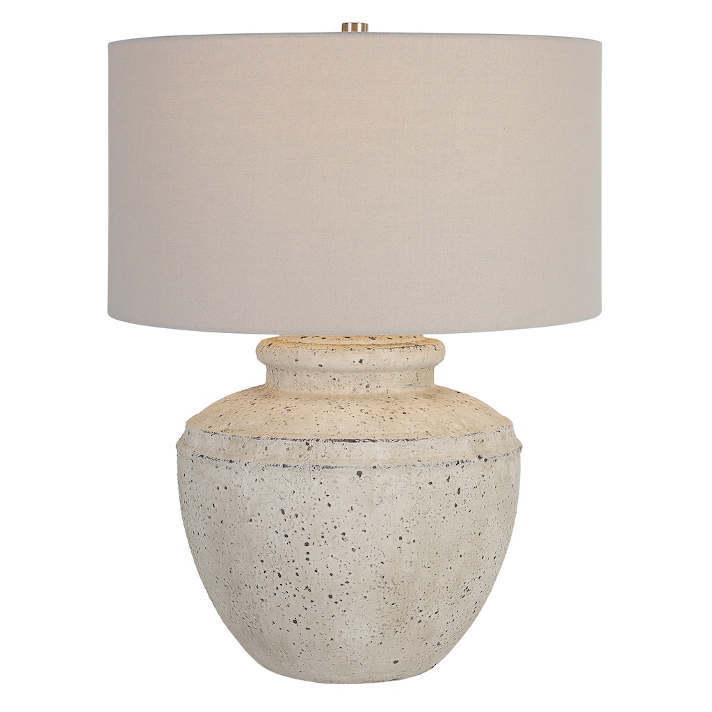 Distressed Stone Table Lamp with Drum Shade - 24.5" - White