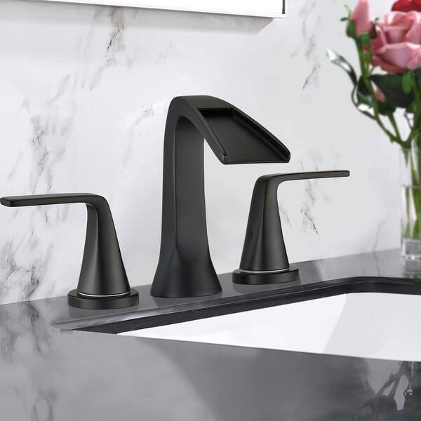 BATHLET Matte Black Widespread Waterfall Sink Faucet Overstock 35204572