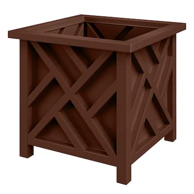 Lattice Design Planter Box - 15.5-Inch-Square Decorative Outdoor Flower or Plant Pot by Pure Garden (Brown)