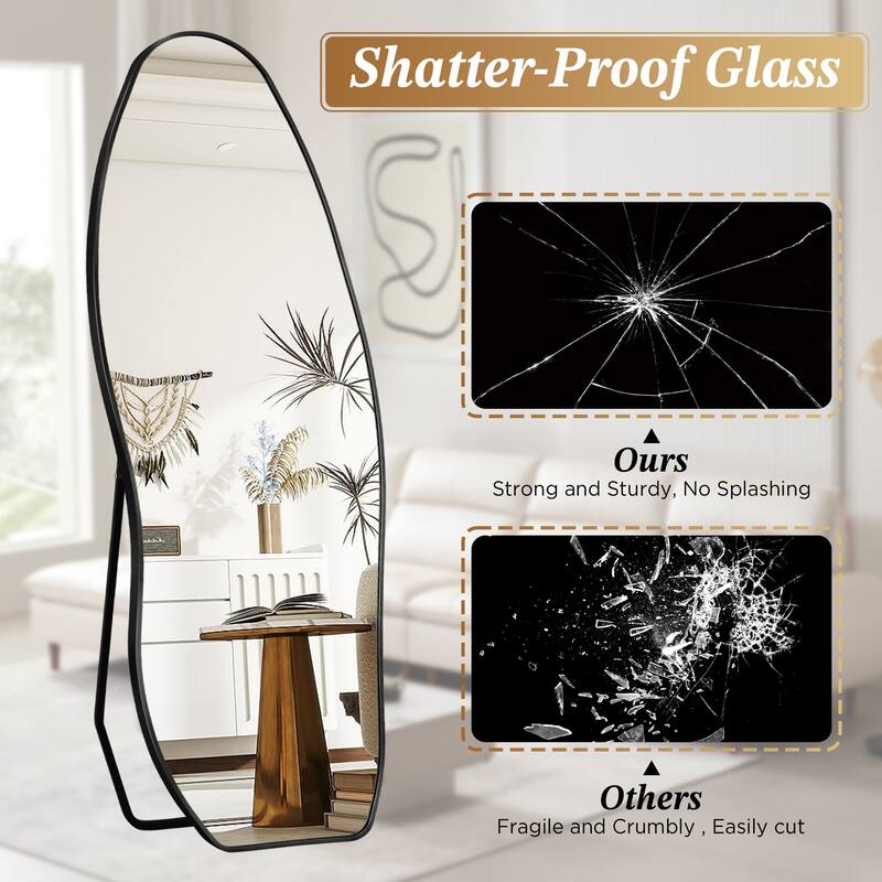 Aluminum Alloy Irregular Full-Length Floor Mirror-Freestanding, Wall-Mounted or Leaning - 24x63