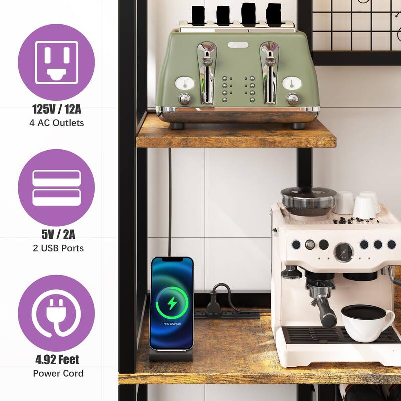 55" Bakers Rack with Power Outlet and LED Light