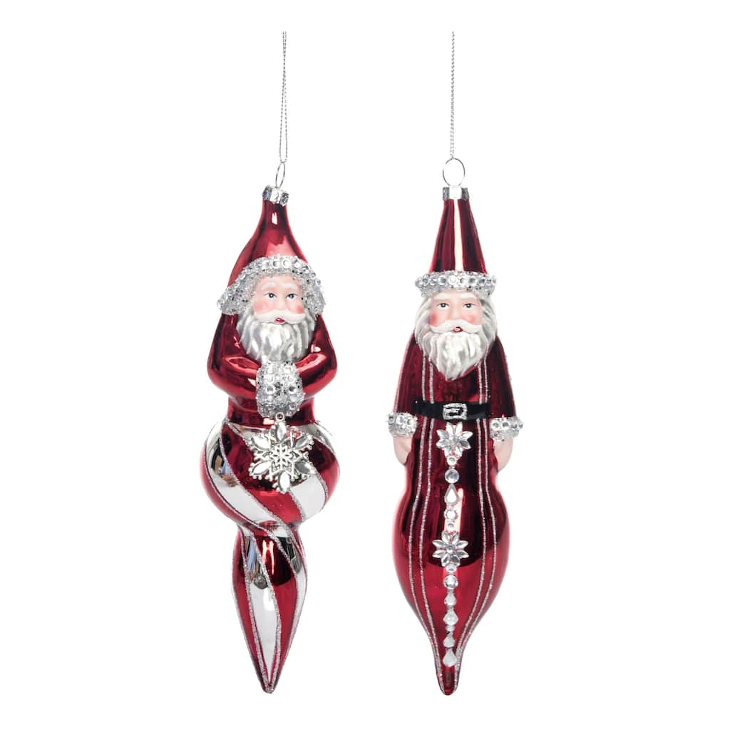 Transpac Glass Tall Decorative Red Santa Ornament Set of 2 Christmas Home Decorations