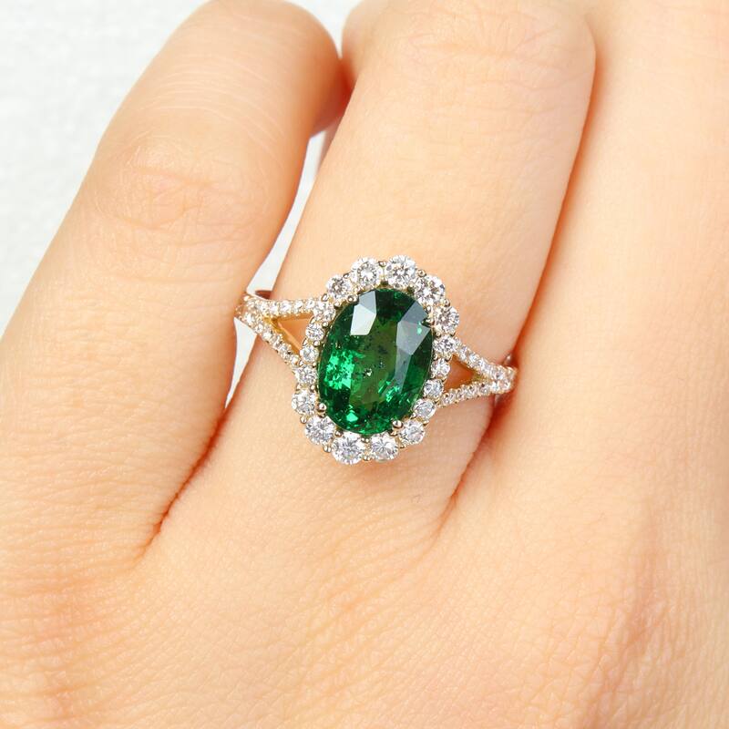 Miadora 2 5/8ct TGW Oval-Cut Tsavorite 5/8ct TDW Diamond Cocktail Split Shank Ring in 14k Yellow Gold