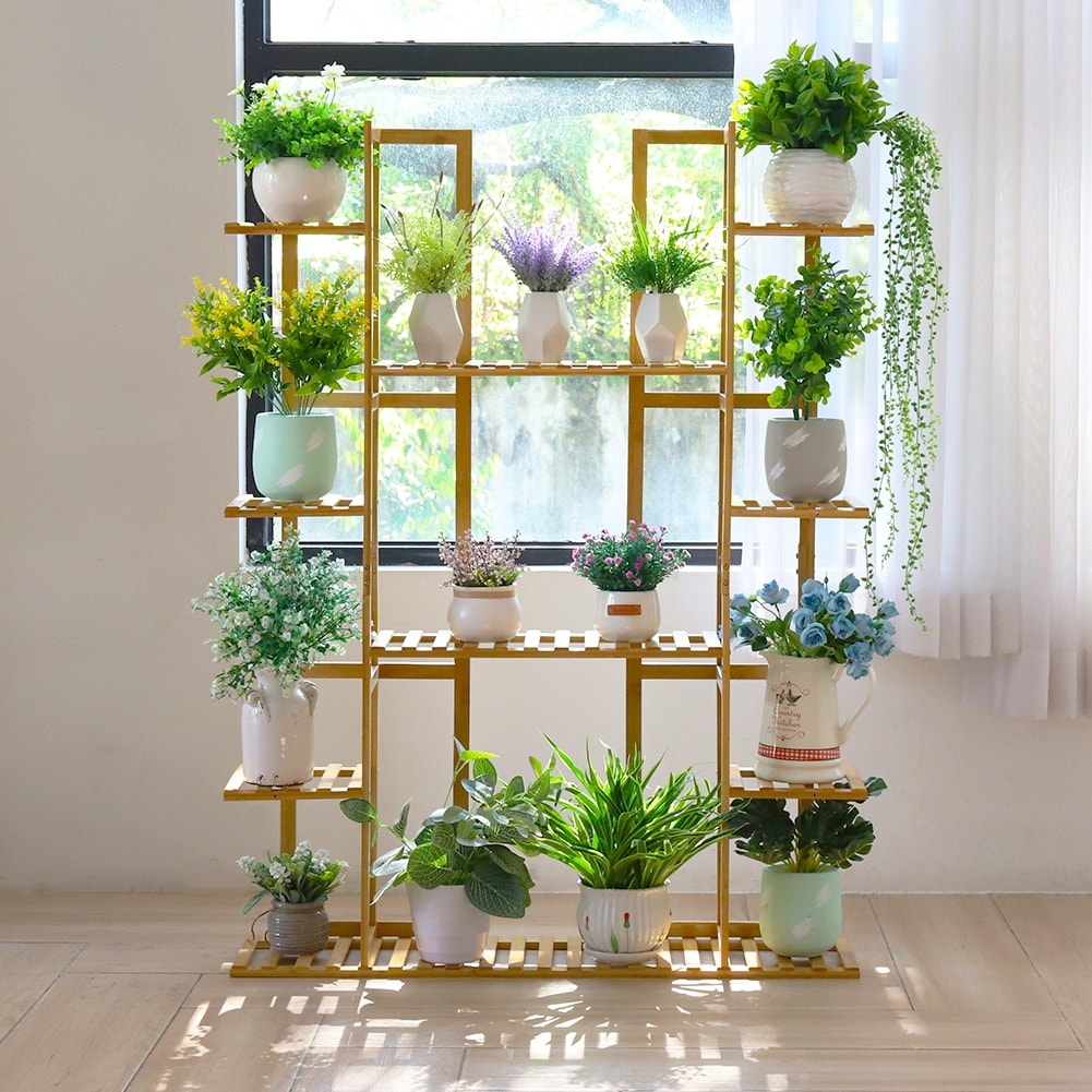 9 Tier Bamboo Plant Stand Corner Shelf Garden Flower Pot Display
