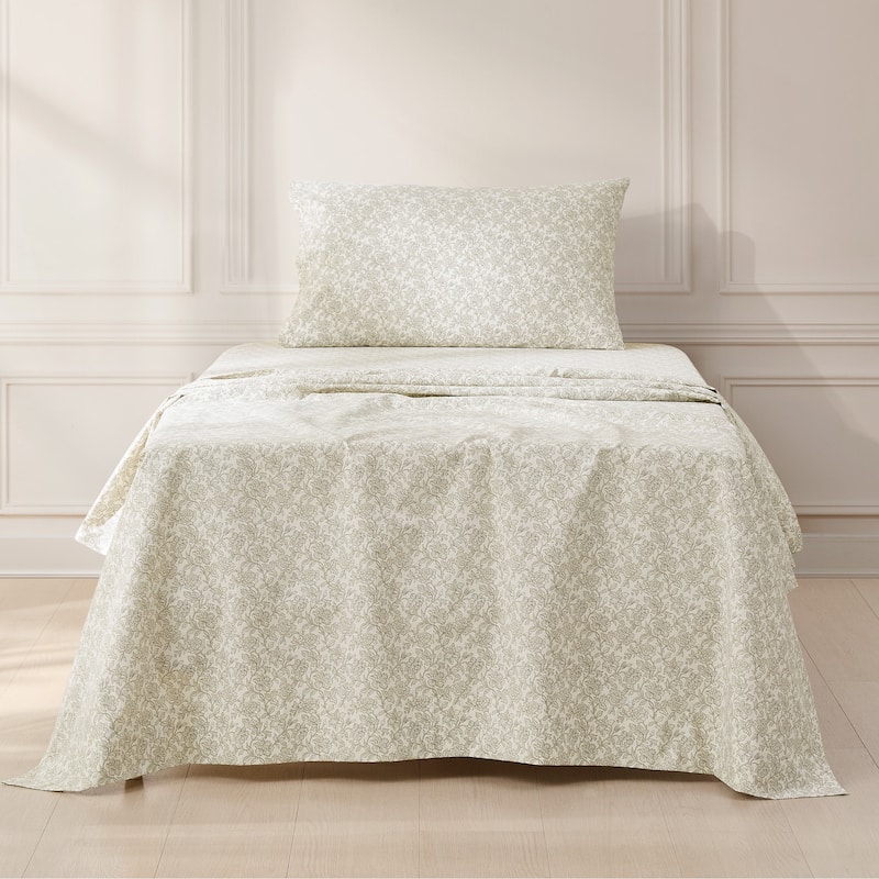 Lush Decor Zara Floral Block Cotton Sheet Set - Oatmeal - Twin