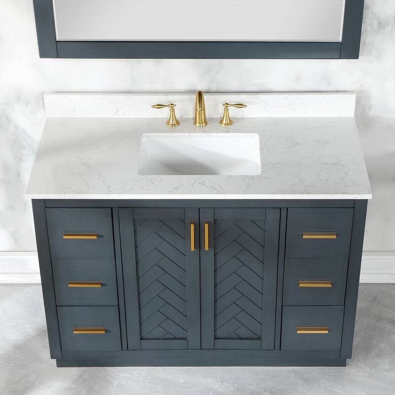 Altair Gazsi Bathroom Vanity with Composite Stone Countertop with Mirror