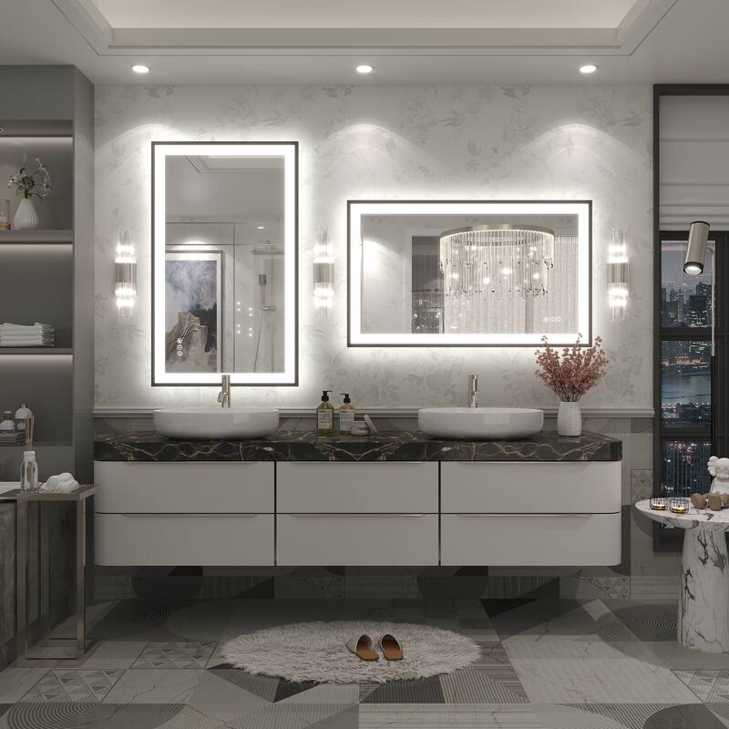 Extra Large Black Frame LED Bathroom Vanity Mirror with 3 Years Warranty and UL Certified