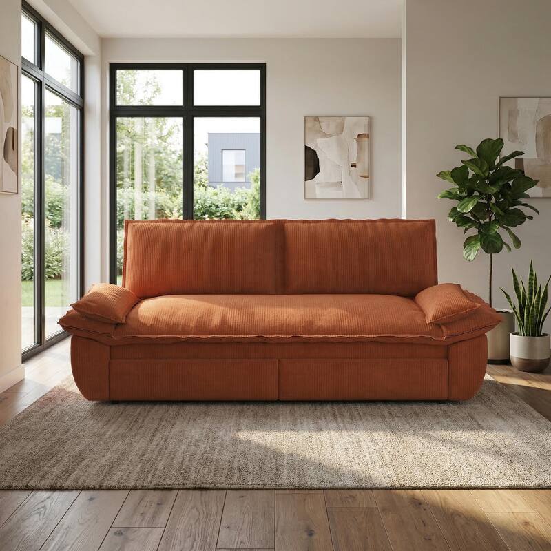 Homy Casa 72'' Queen Pull Out Sofa Bed, 3-in-1 Corduroy Sleeper Couch