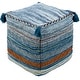 preview thumbnail 1 of 0, 18" Denim Blue and Orange Cubic Pouf Ottoman with Tassels