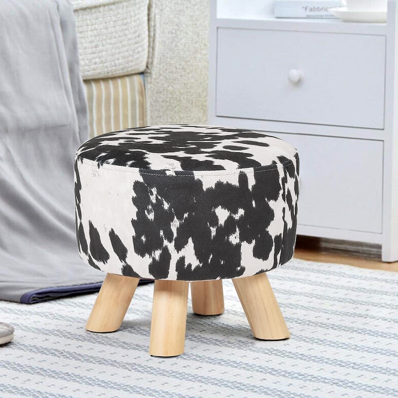 Adeco Cow Fabric Ottoman Bench Stool