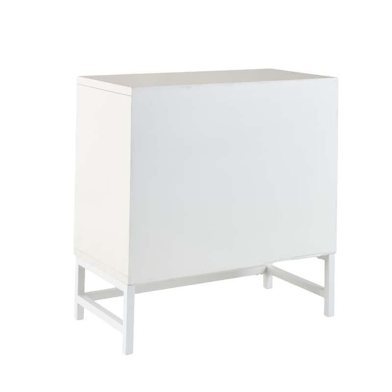 Wooden 2 Door Cabinet with Brown Woven Rattan Doors and Metal Base - White - Roche River Decor - 16"W x 30"L x 31"H