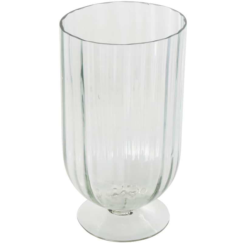 Glass Ribbed Fluted Candle Holder with Elevated Base - Clear - Roche River Decor - 6"W x 6"L x 11"H
