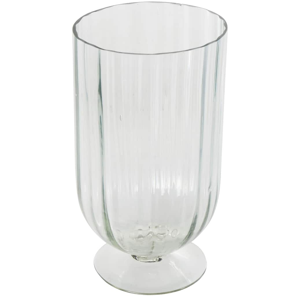 Glass Ribbed Fluted Candle Holder with Elevated Base - Clear - Roche River Decor - 6"W x 6"L x 11"H