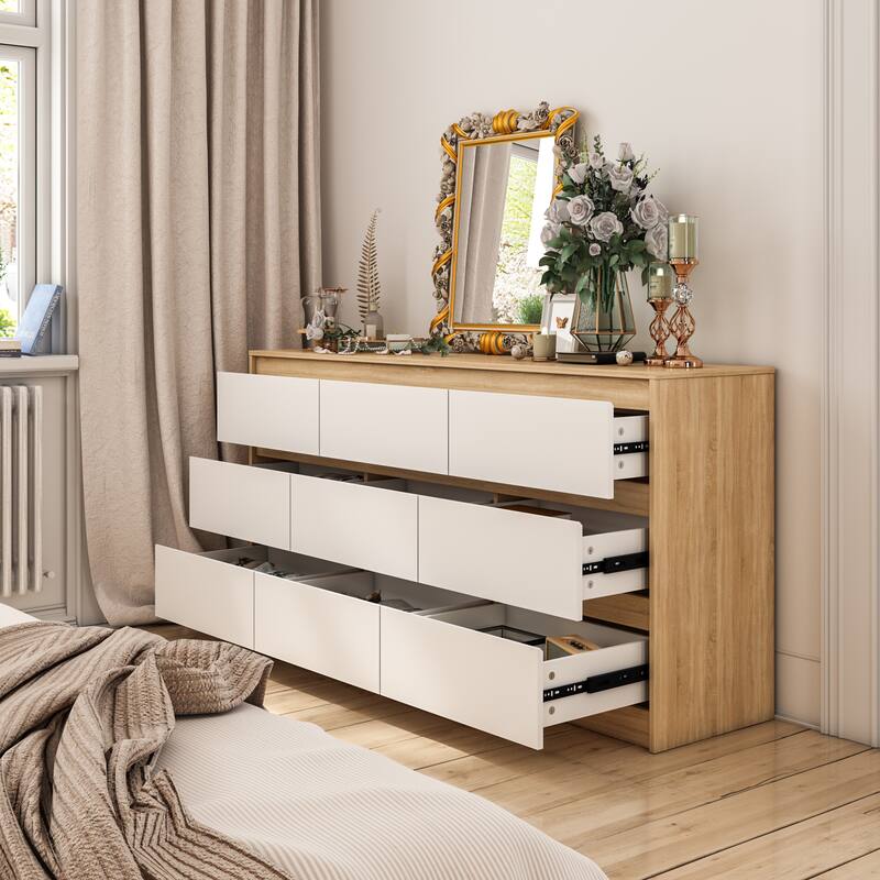 Timechee Grooved Handle Wood Dresser Bedroom Storage Drawer Organizer