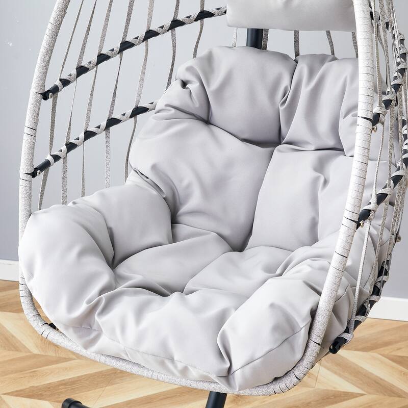 Rustproof Hanging Chair with Plush Cushion, Outdoor Egg-Shaped Swing Chair with a Non-slip Octopus Base
