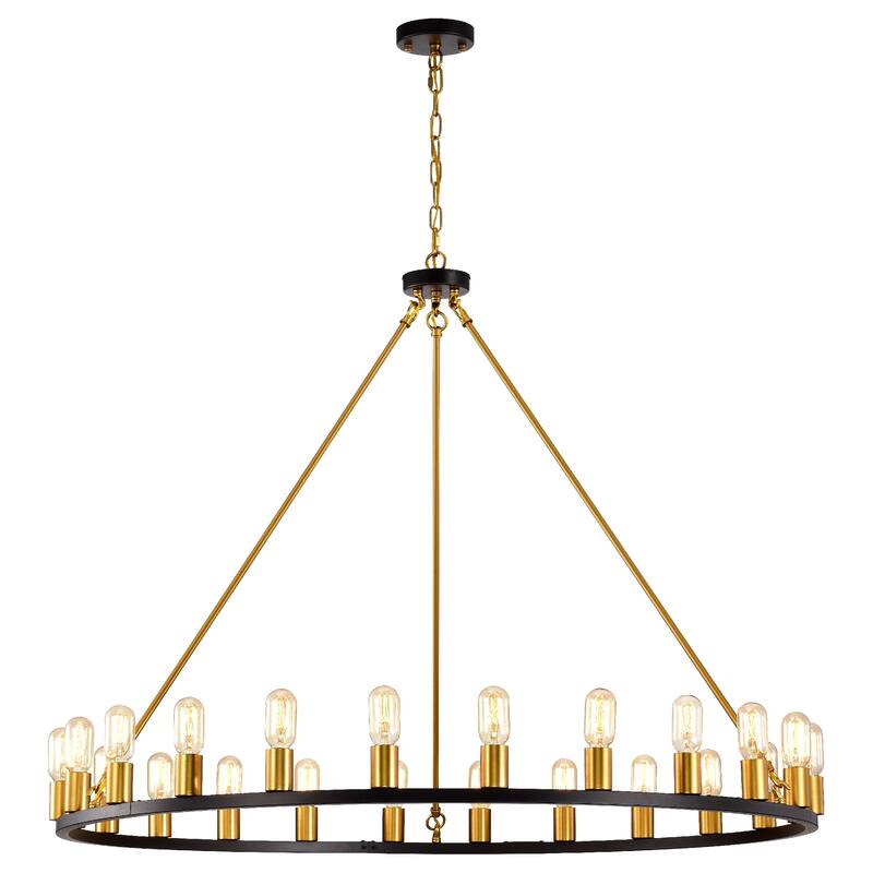 Matte Black and Gold 48-inch Wagon Wheel 24-light Chandelier