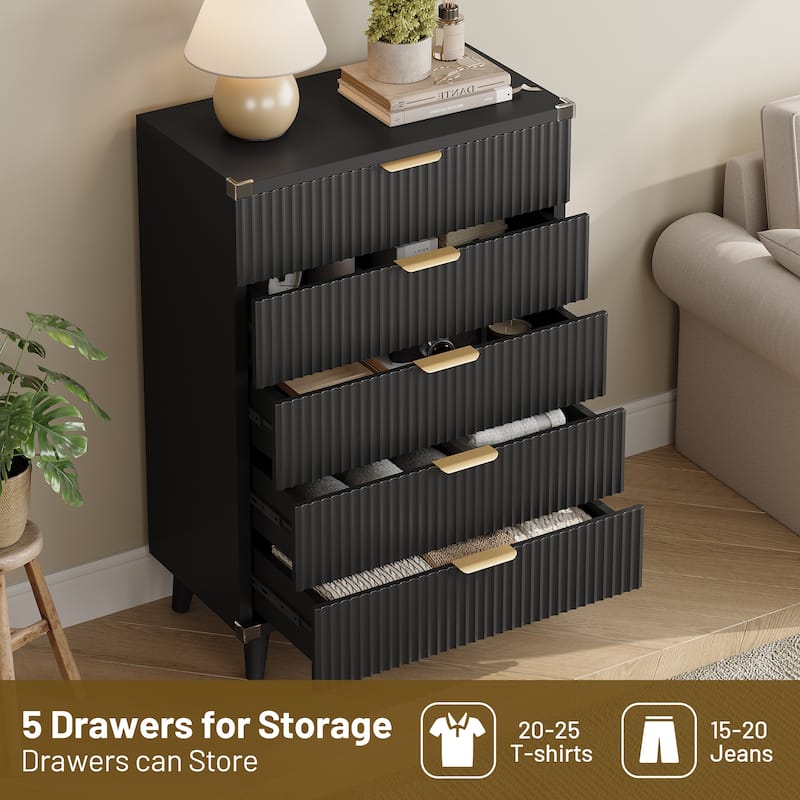 5 Drawer Tall Dresser for Bedroom, Slim Boho Bedroom Furniture