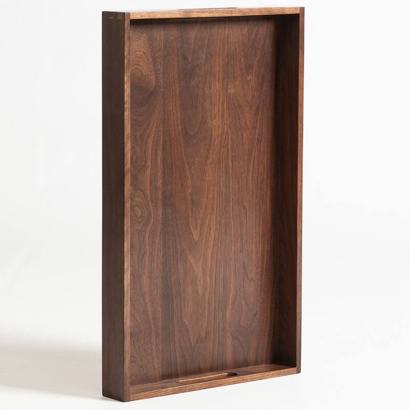 KINWELL Rectangle Black Walnut Wood Serving Tray Ottoman Tray