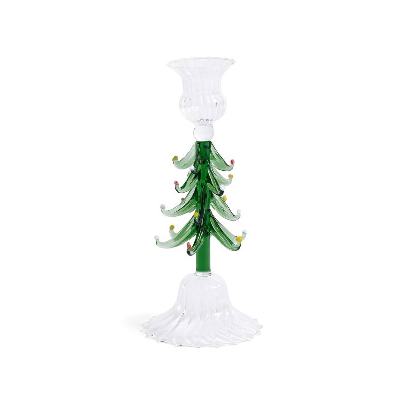 Holiday 8.25" Tall Tree Taper Candle Holders, Set of 4 - Clear & Green
