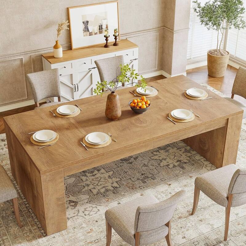 70.86-Inch Rectangular Dining Table for 6-8, Farmhouse Wooden Kitchen Table
