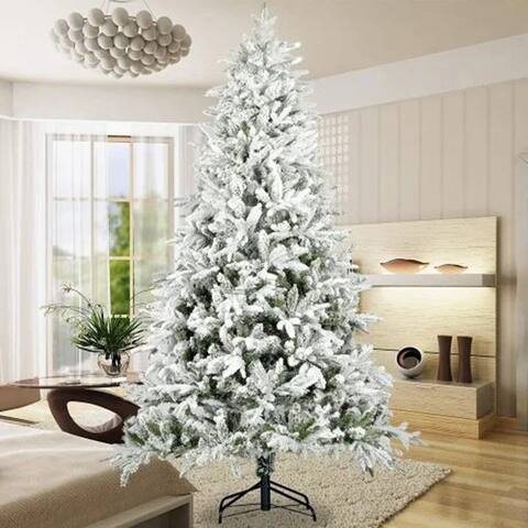 Snow Flocked Christmas Tree with White Realistic Tips Unlit