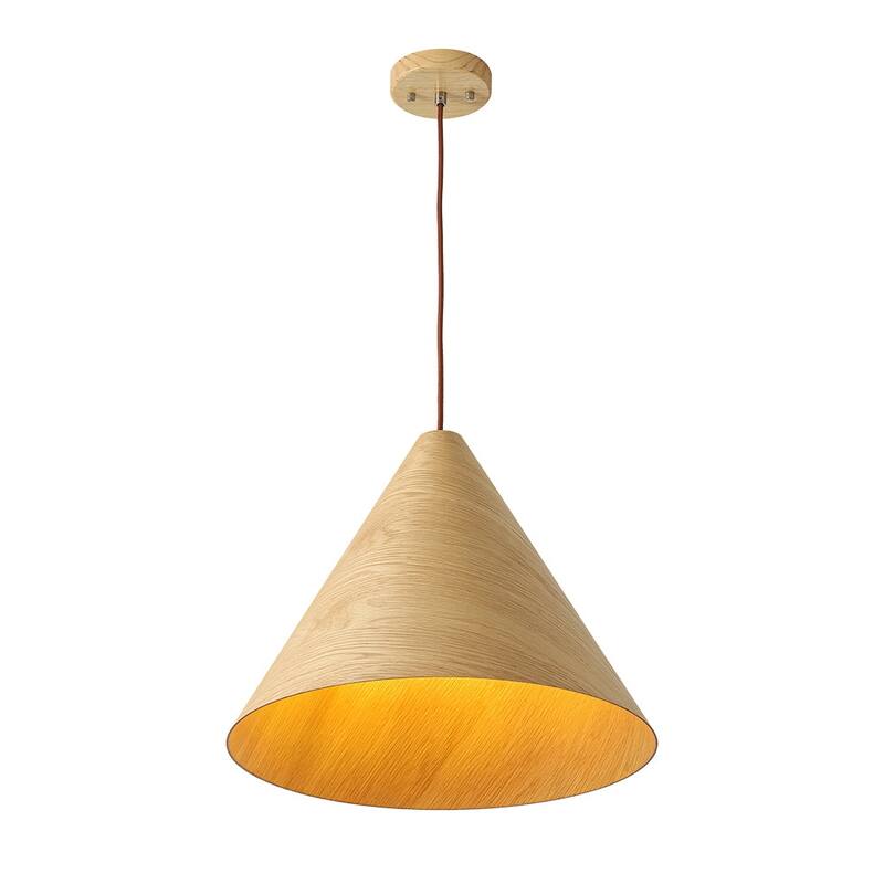 Scandinavian Wood Grain Large Tapered Conical Pendant Light 17.7in