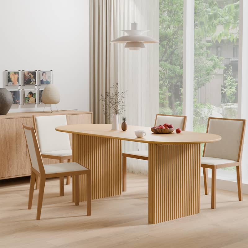 Dovelina Modern Oval Wooden Dining Table Sturdy Fluted Base for 8 People