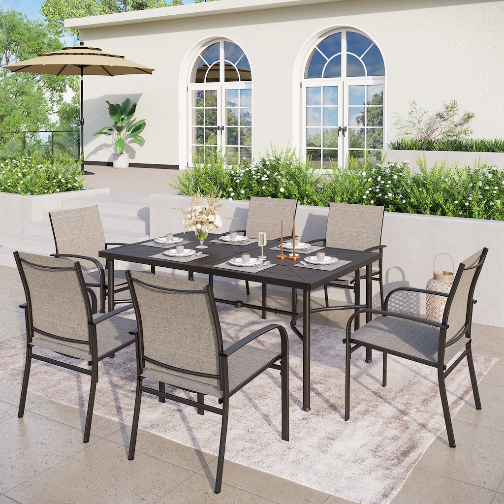 MAISON ARTS 7-Piece Patio Dining Set with Metal Rectangle Table and 6 Textilene Dining Chairs