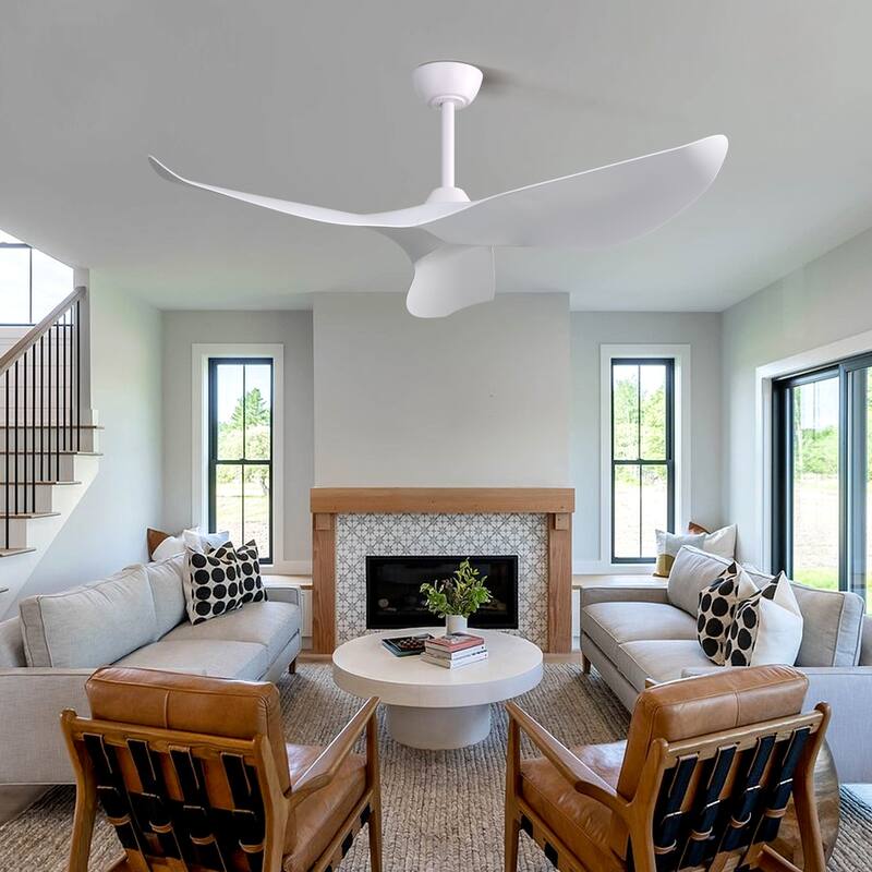 52 Inch Remote Ceiling Fan without Light with 3 Reversible Blades - White